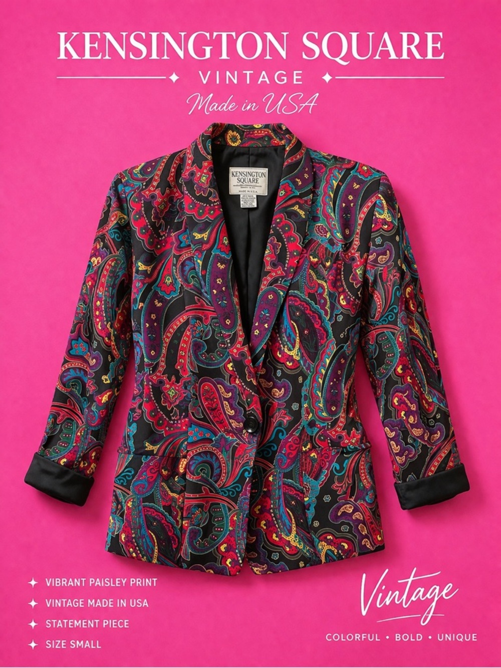 Kensington Square Vintage Paisley Blazer - Black with Multicolor Print